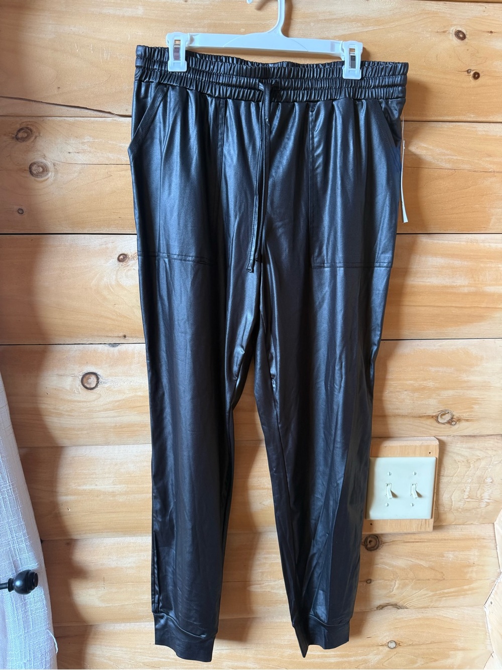 just be Black Faux Leather Jogger Pants